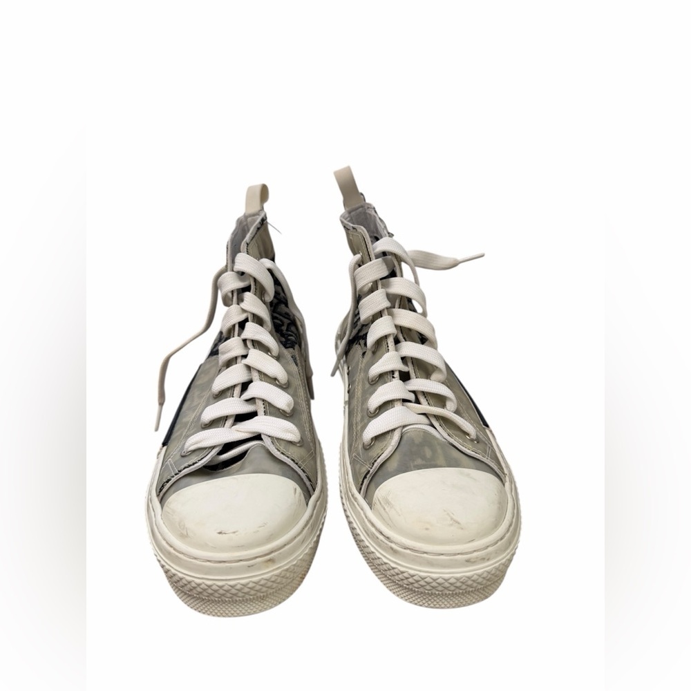 Dior Gray and White B23 Monogram High-Top Oblique Technical Canvas Sneakers - Picture 4 of 10